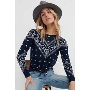 Lucky Brand Bandana Intarsia Tie Front Sweater 🤍
